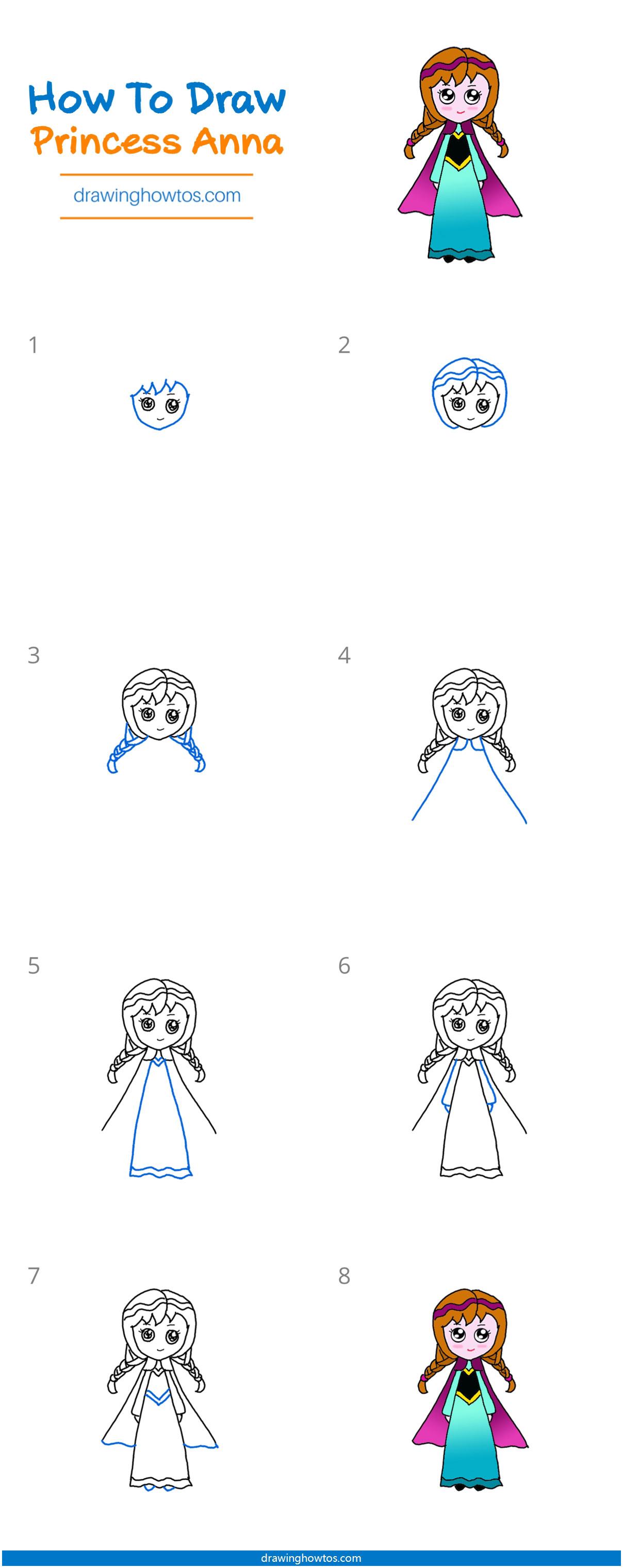 How to Draw Princess Anna - Step by Step Easy Drawing Guides - Drawing