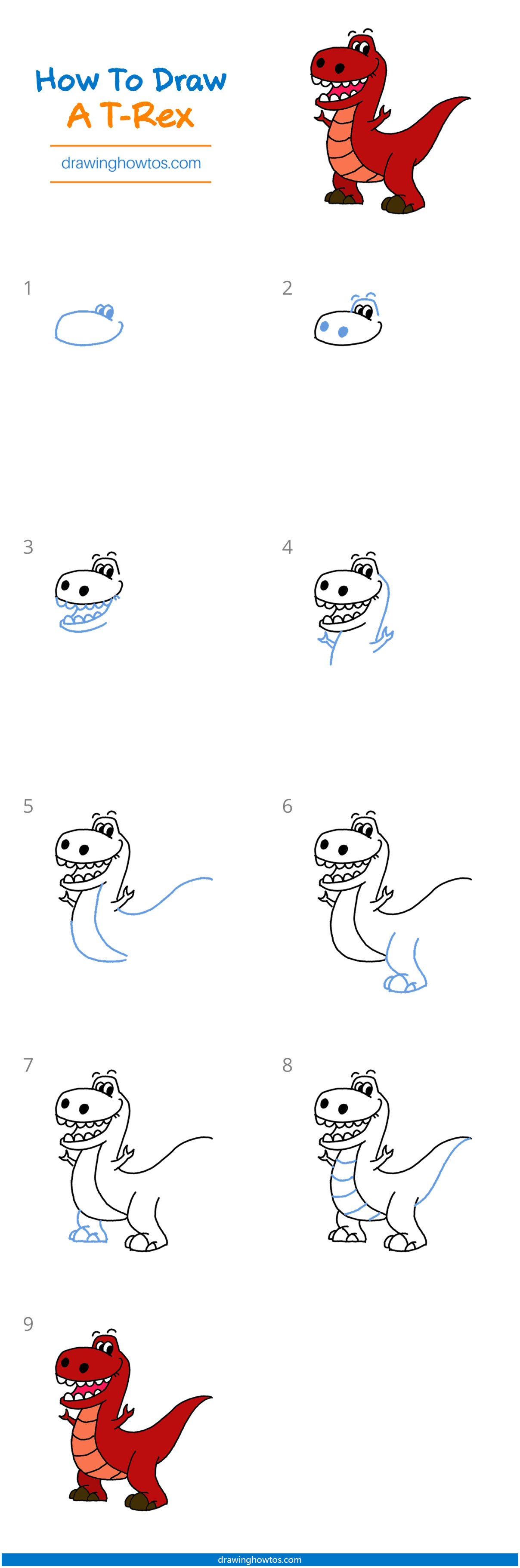 How To Draw A T Rex Step By Step Easy Drawing Guides Drawing