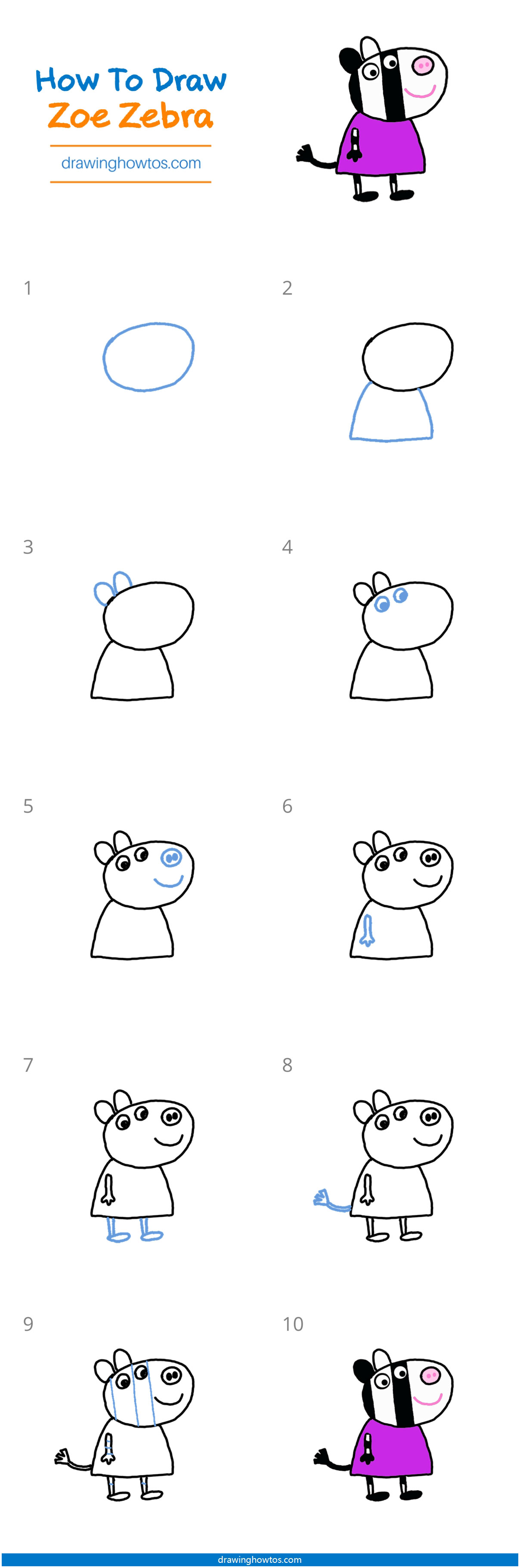 How to Draw Zoe Zebra from Peppa Pig Step by Step