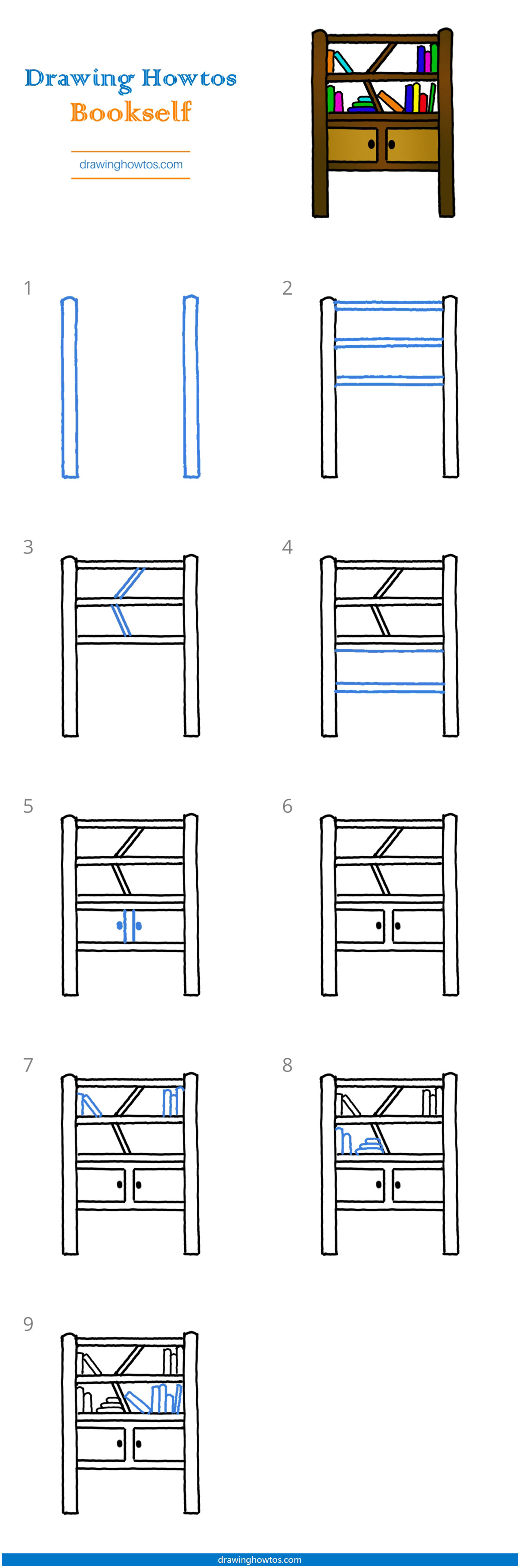 How to Draw a Bookshelf Step by Step