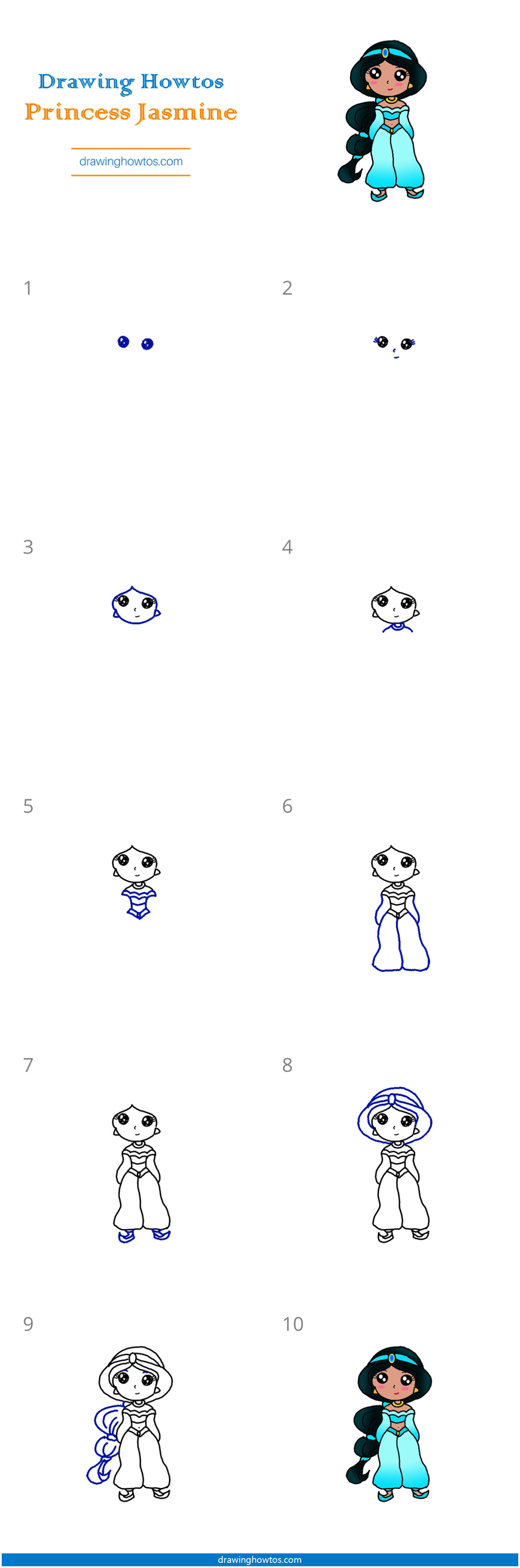 How to Draw Princess Jasmine Step by Step