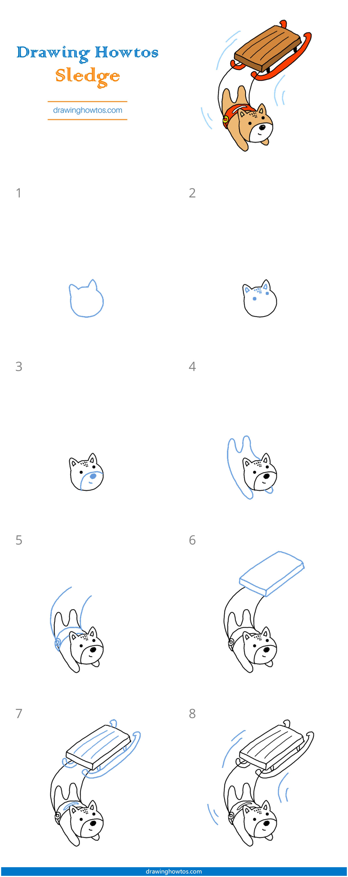 How to Draw Dog Sledding Step by Step