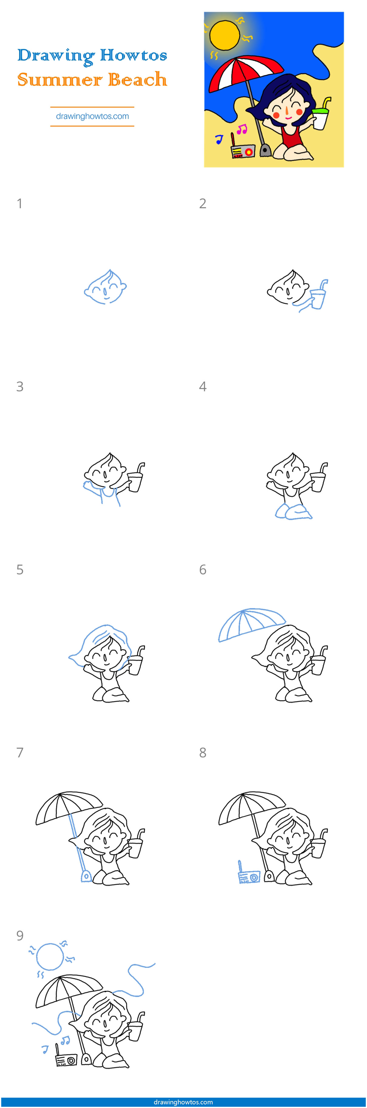 How to Draw a Summer Beach Scene Step by Step