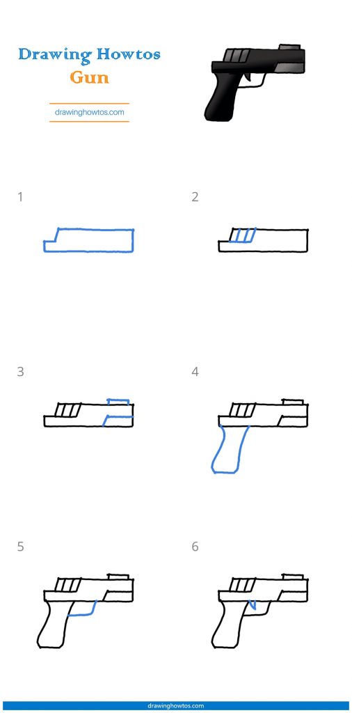How to Draw a Gun - Step by Step Easy Drawing Guides - Drawing Howtos