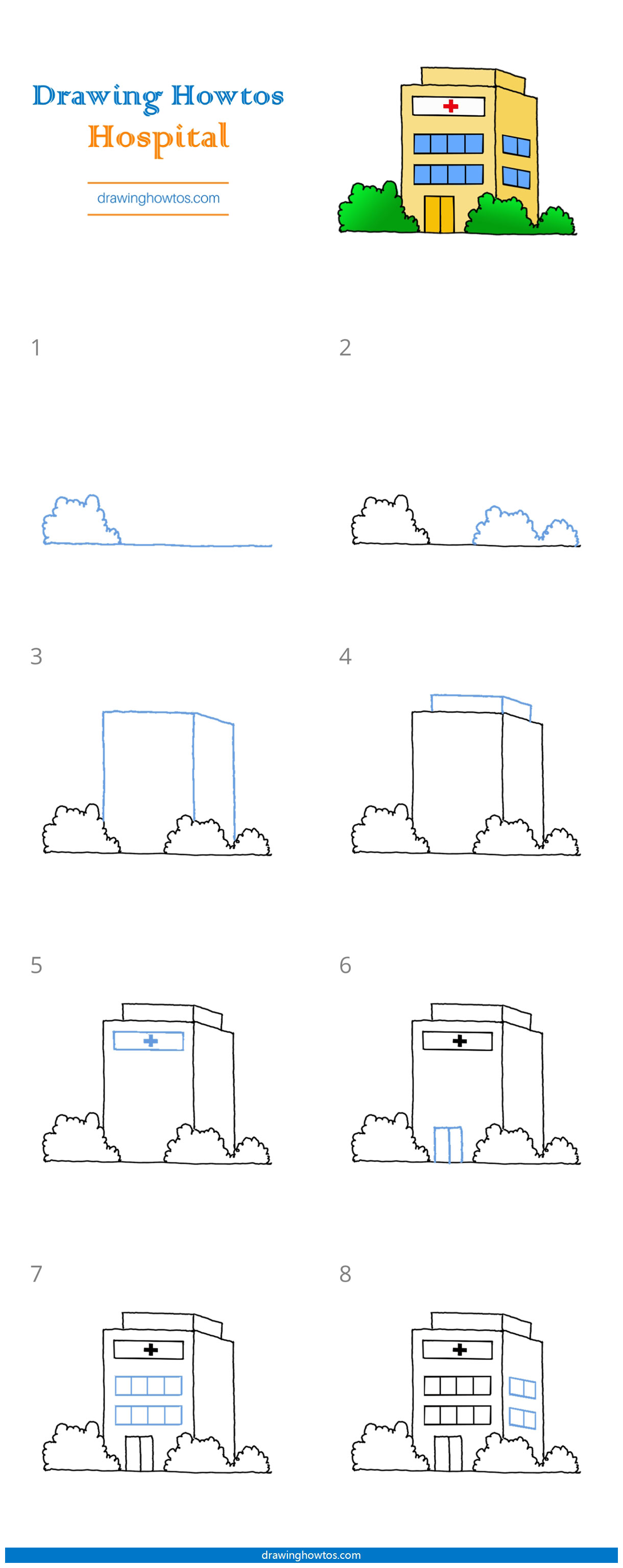 How to Draw a Hospital Step by Step