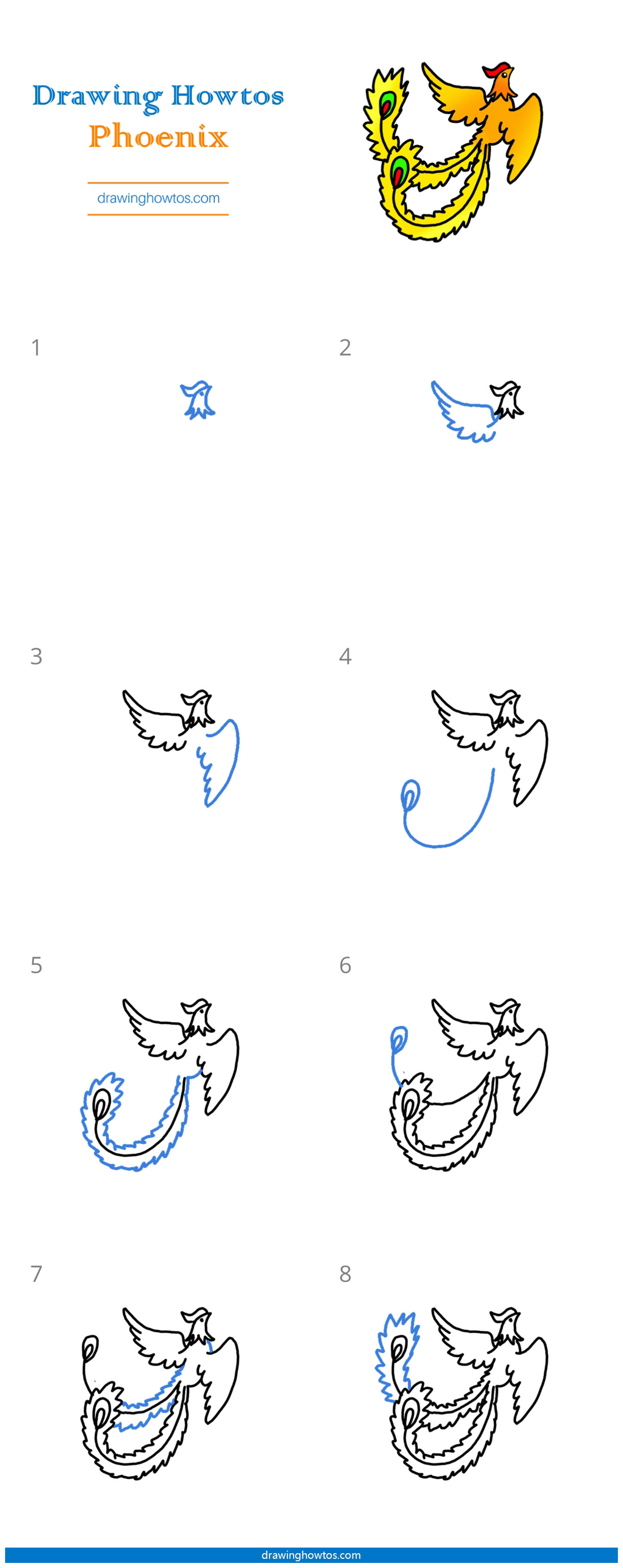 phoenix draw step drawing easy tutorial