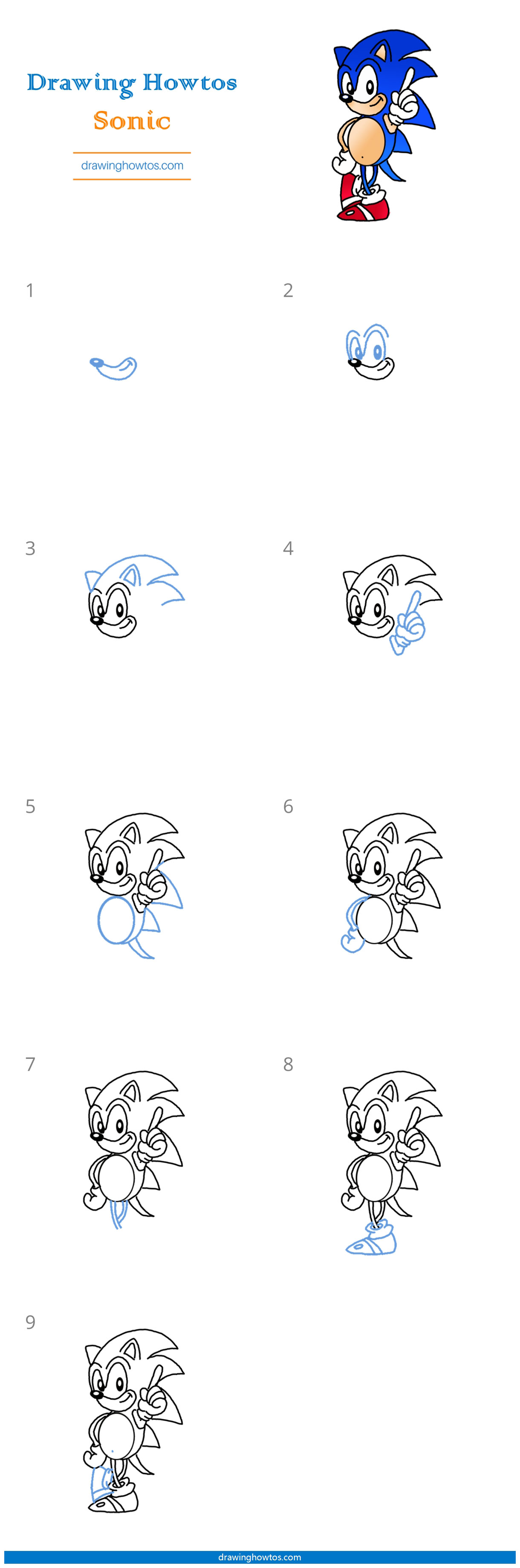 How to Draw Sonic the Hedgehog Step by Step Easy Drawing Guides