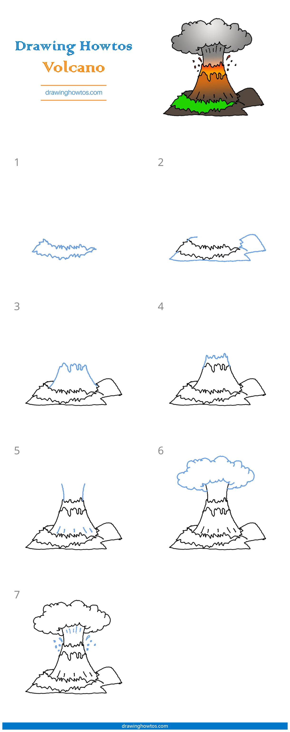 How to Draw a Volcano Step by Step