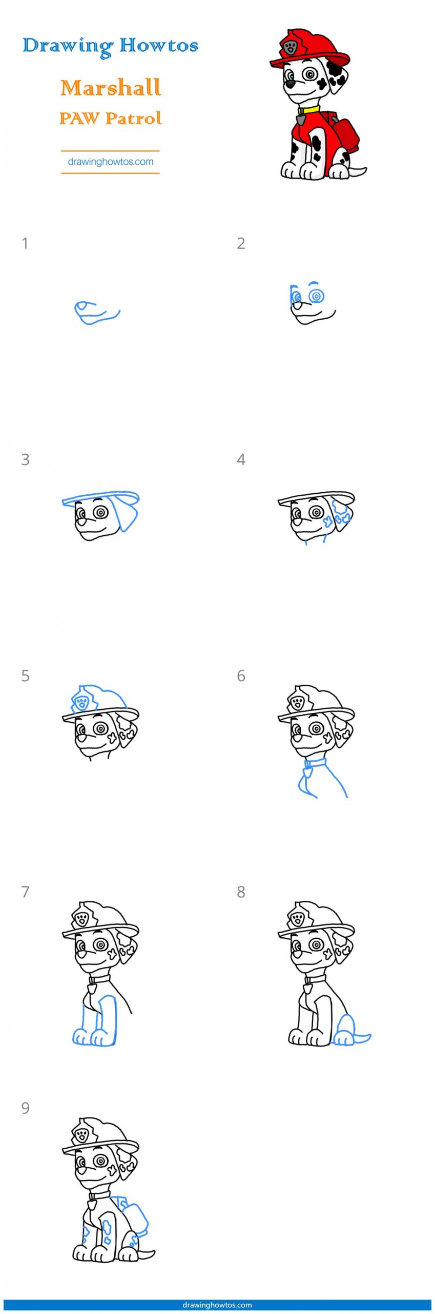 How to Draw Marshall from Paw Patrol Step by Step