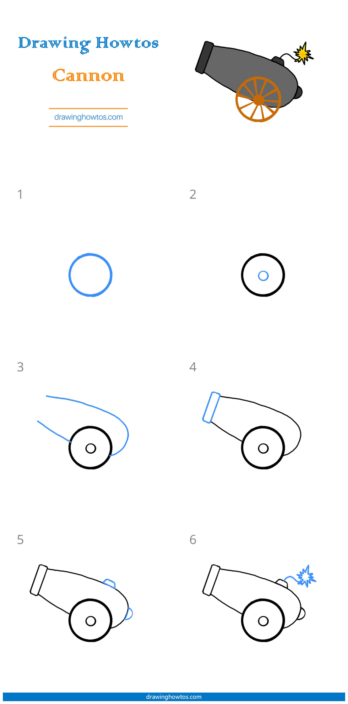 How to Draw a Cannon Step by Step