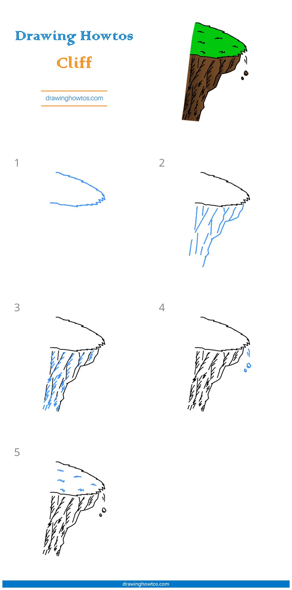 How to Draw a Cliff Step by Step