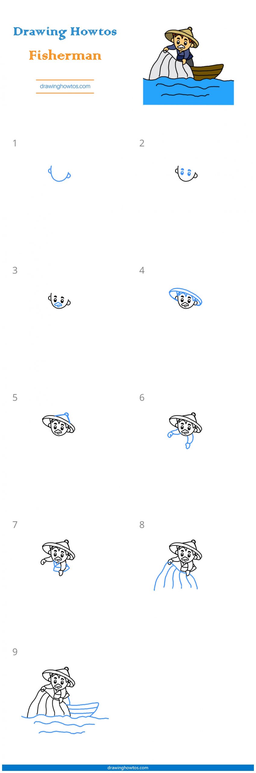 How to Draw a Fisherman Step by Step