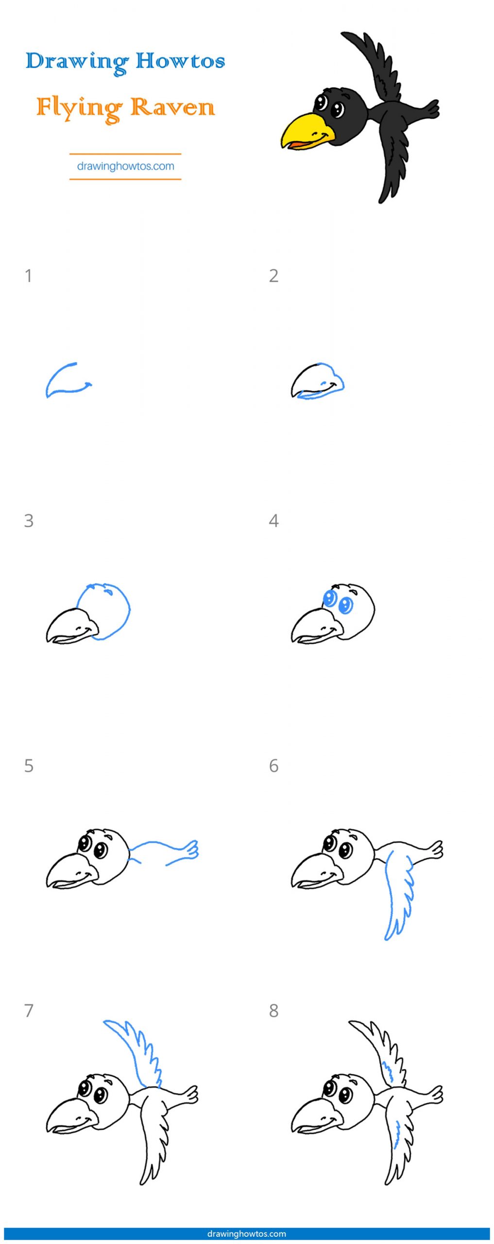 How to Draw a Flying Raven (or Crow) Step by Step