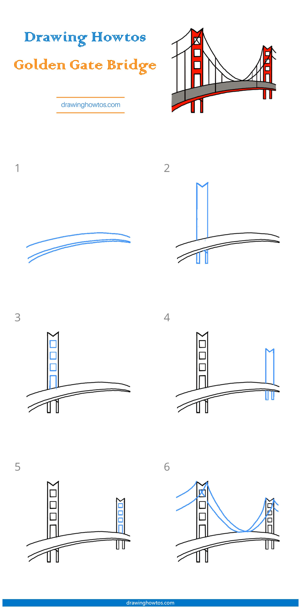 How to Draw the Golden Gate Bridge Step by Step