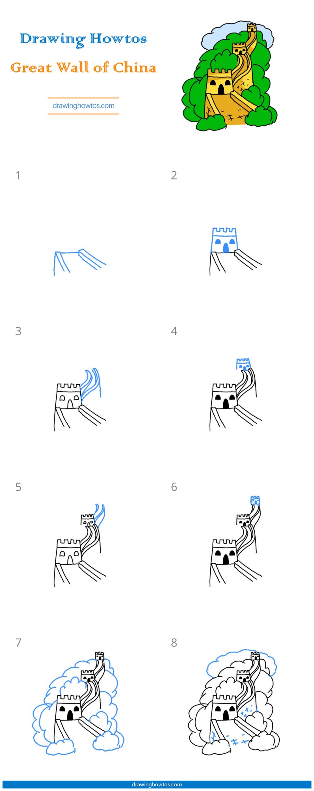 How to Draw the Great Wall Of China Step by Step