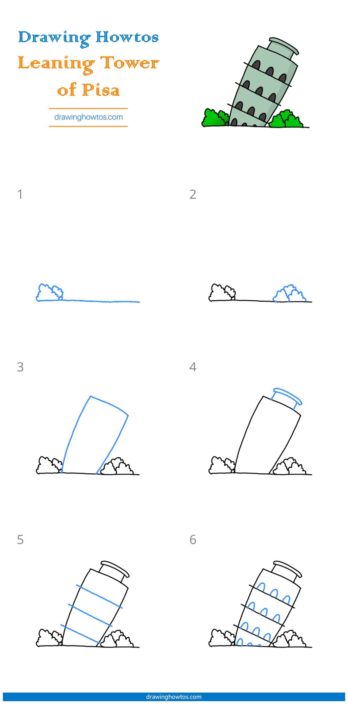 How to Draw the Leaning Tower of Pisa Step by Step