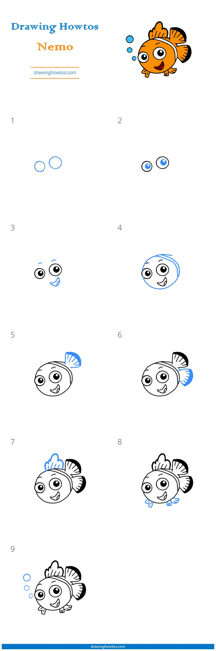 How to Draw Nemo (Finding Nemo) Step by Step