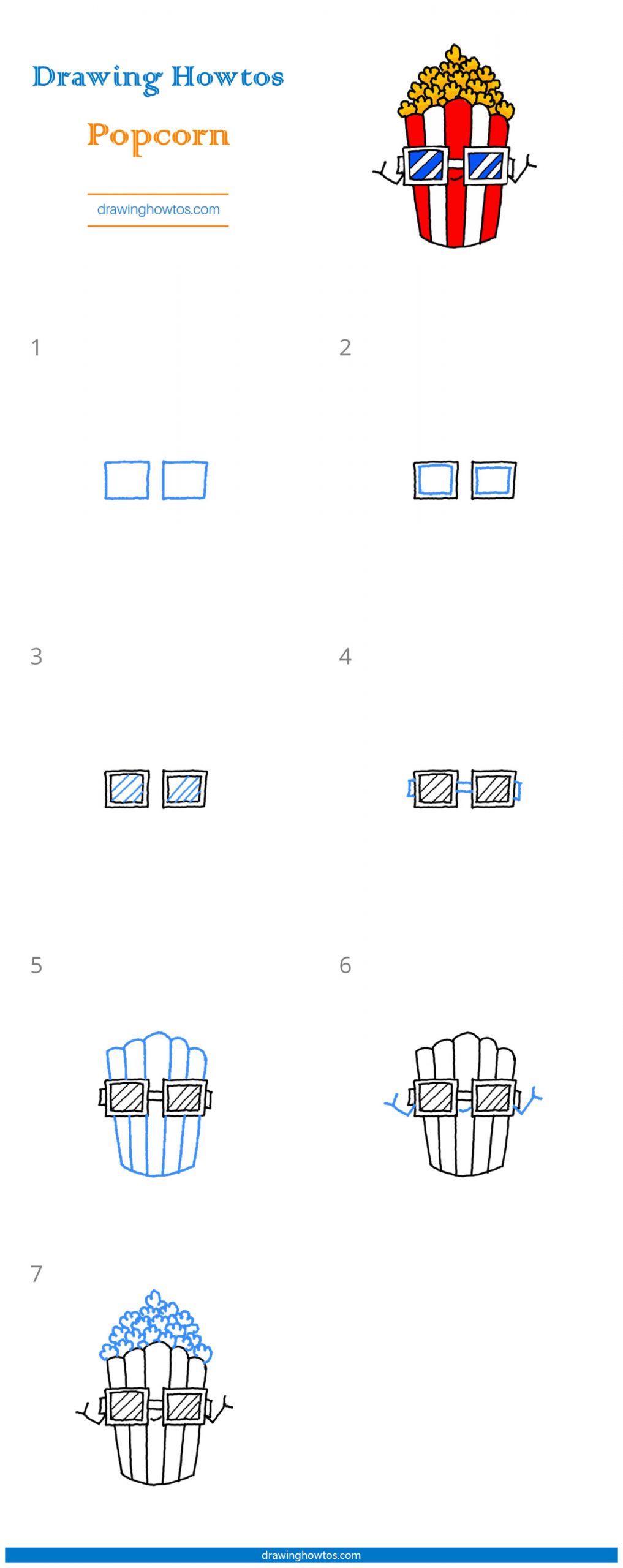 How to Draw Funny Popcorn Step by Step