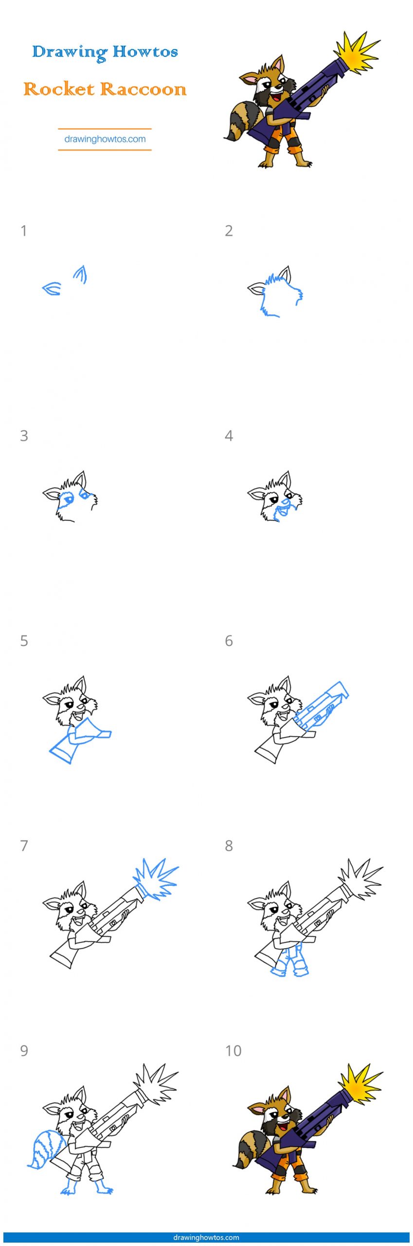 How to Draw Rocket Raccoon Step by Step