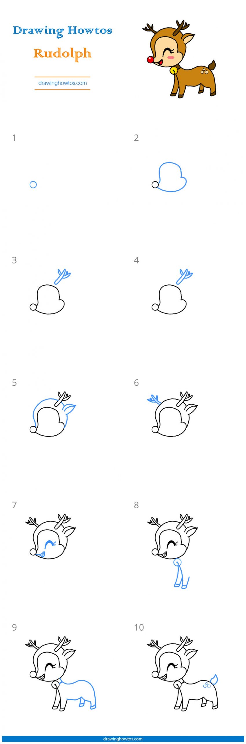 How to Draw Raindeer Rudolph Step by Step