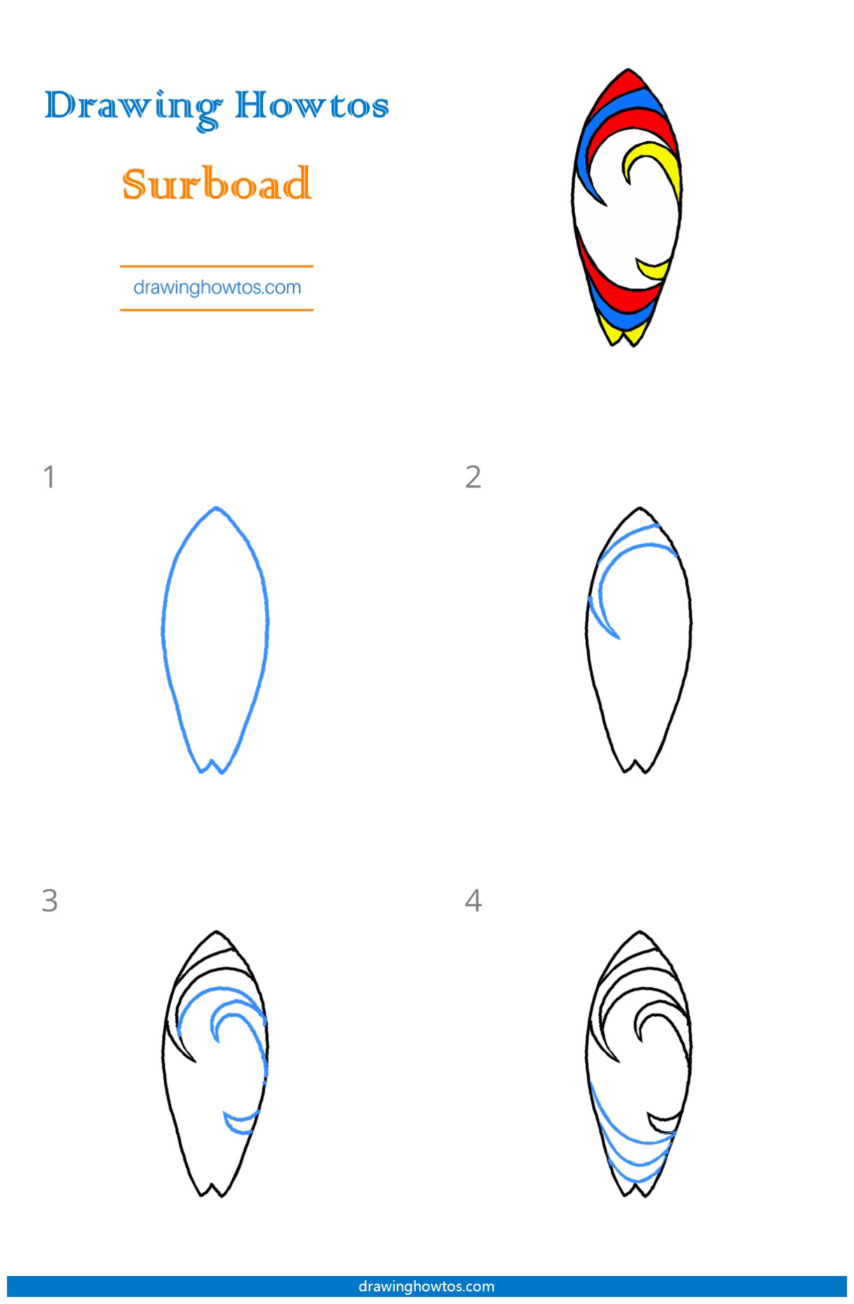 How to Draw a Surfboard Step by Step