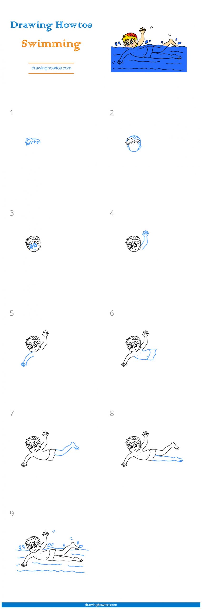 How to Draw Swimming Step by Step