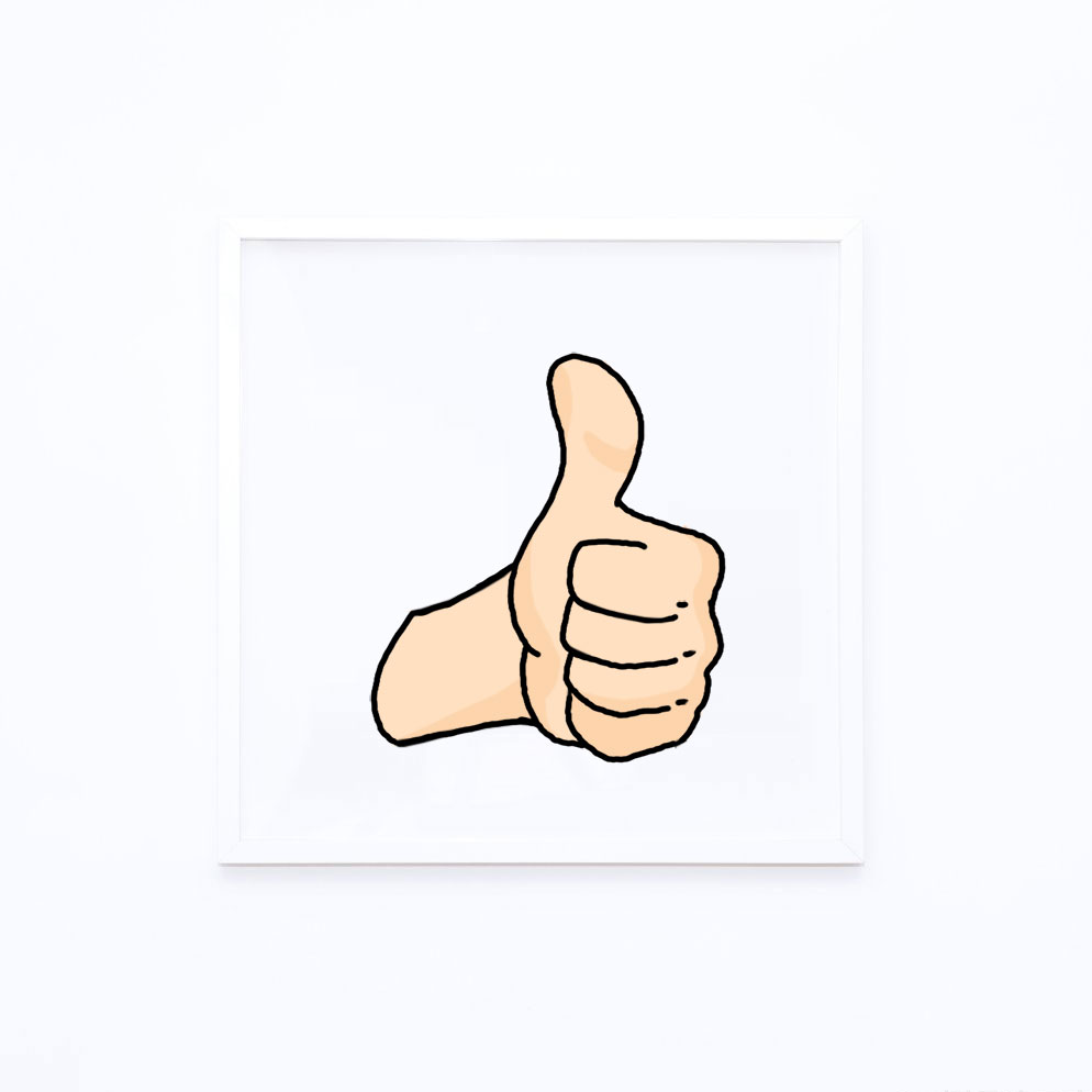gold woman with thumbs up drawing