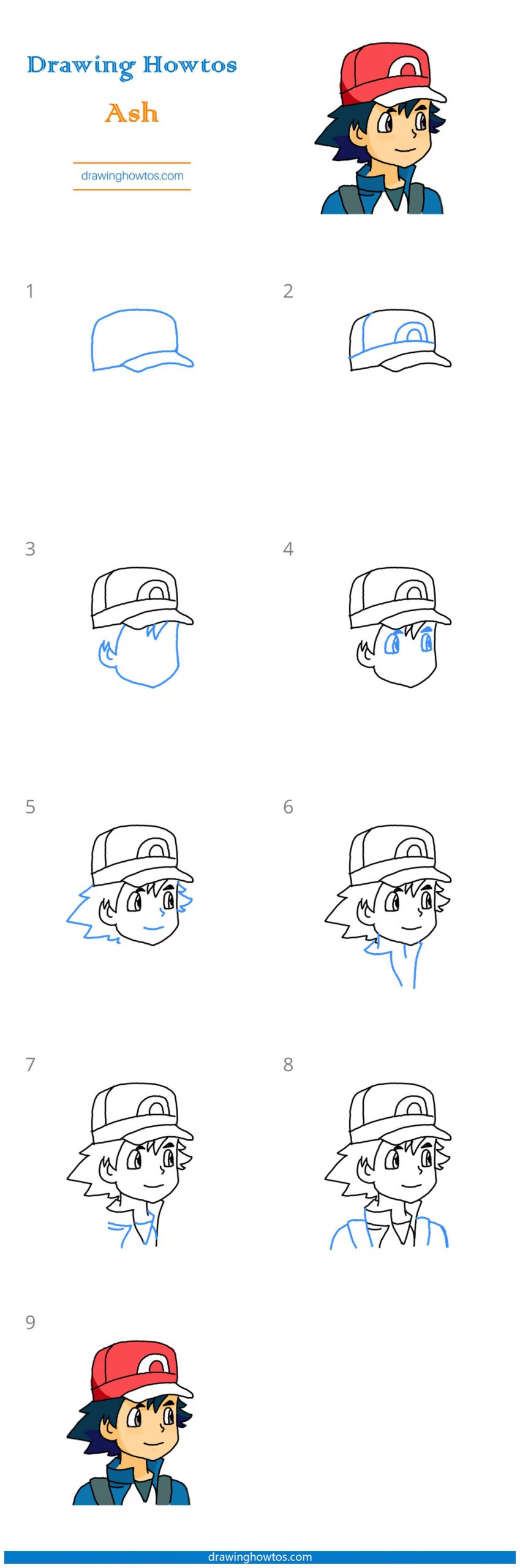 How to Draw Ash Ketchum Step by Step
