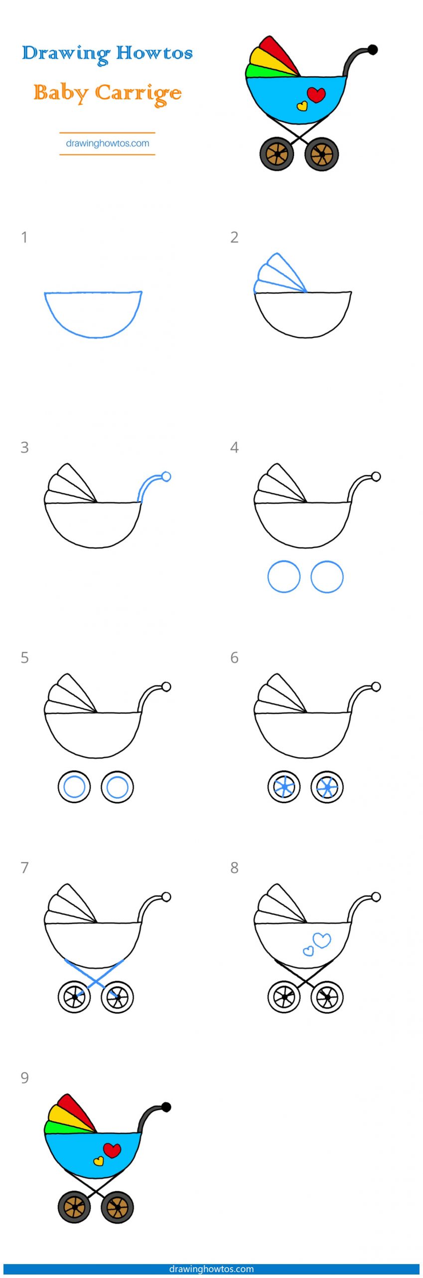 How to Draw a Baby Carriage Step by Step