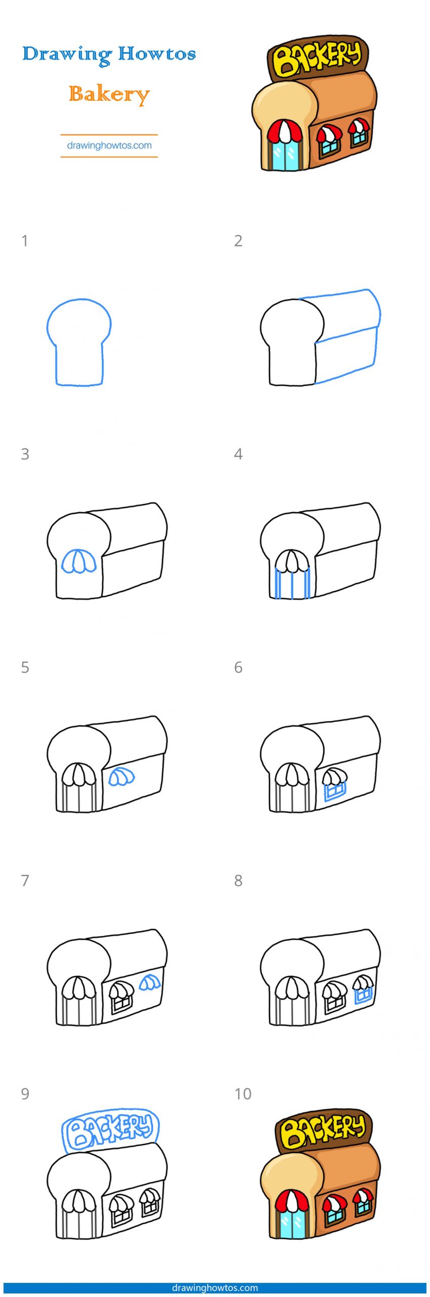 How to Draw a Bakery Step by Step
