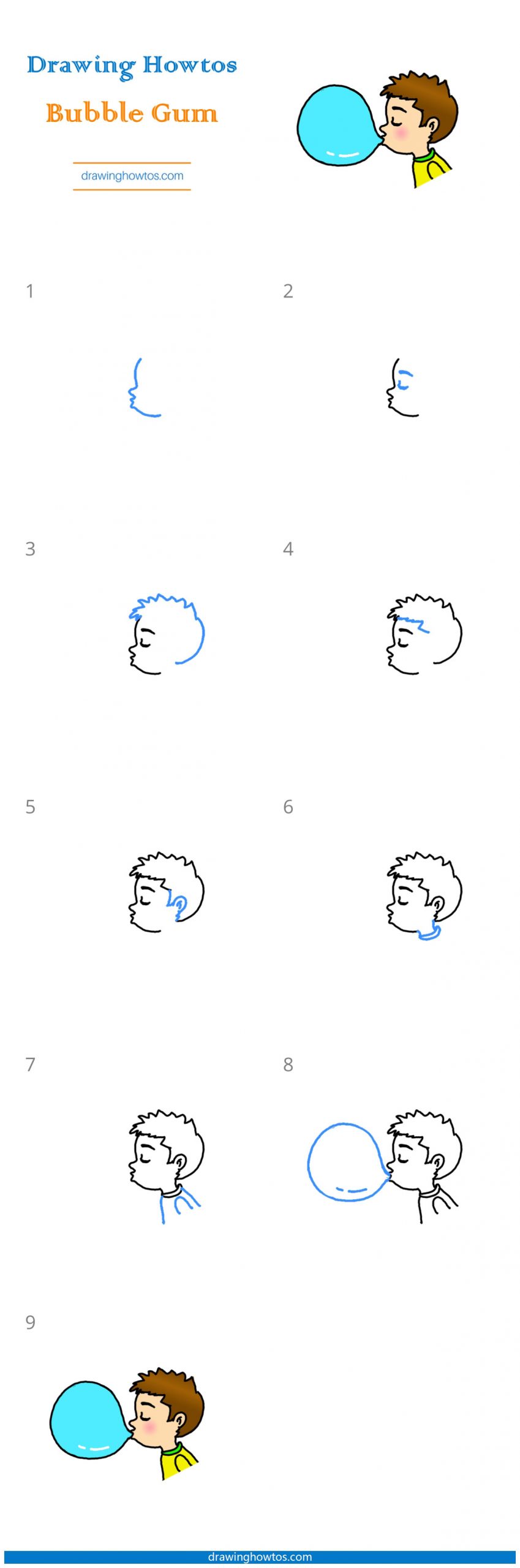How to Draw a Kid Blowing a Bubblegum Bubble Step by Step