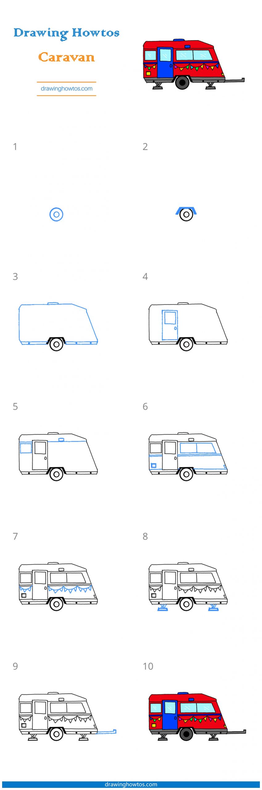 How to Draw a Caravan Step by Step