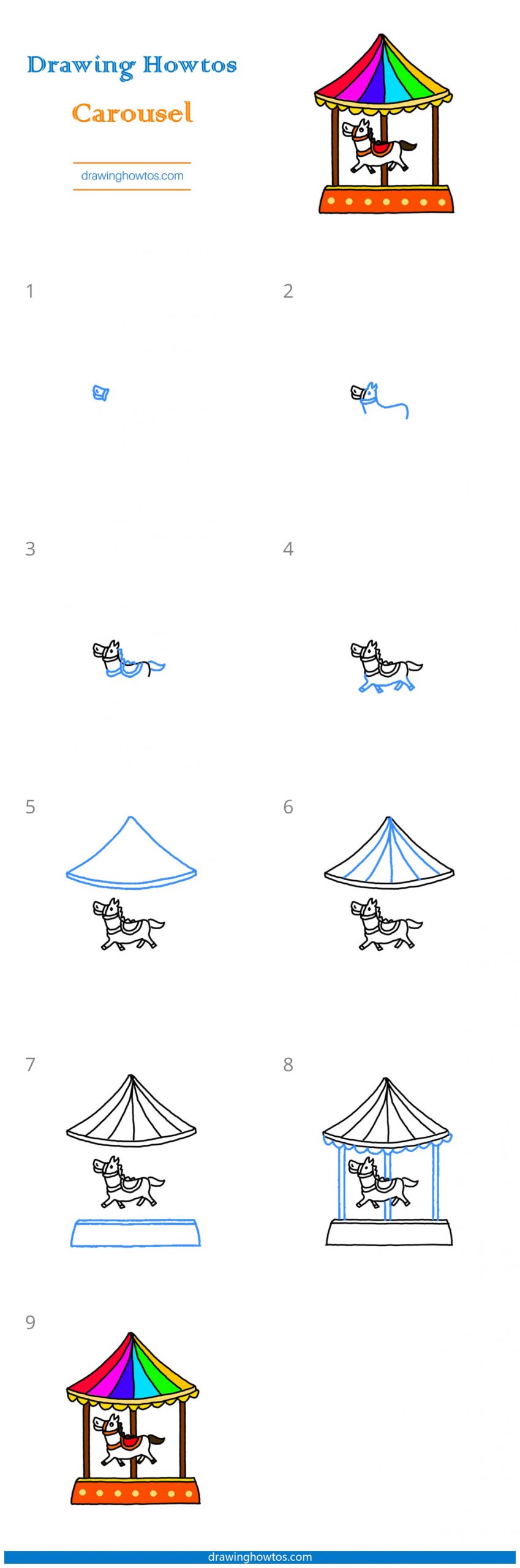 How to Draw a Carousel Horse Step by Step