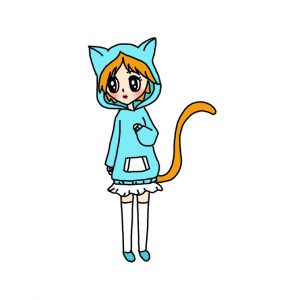 How to Draw a Anime Girl with Cat Hoodie Easy