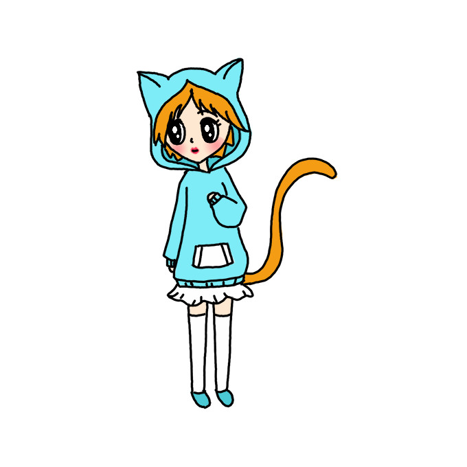 How to Draw a Anime Girl with Cat Hoodie - Step by Step Easy Drawing Guides  - Drawing Howtos