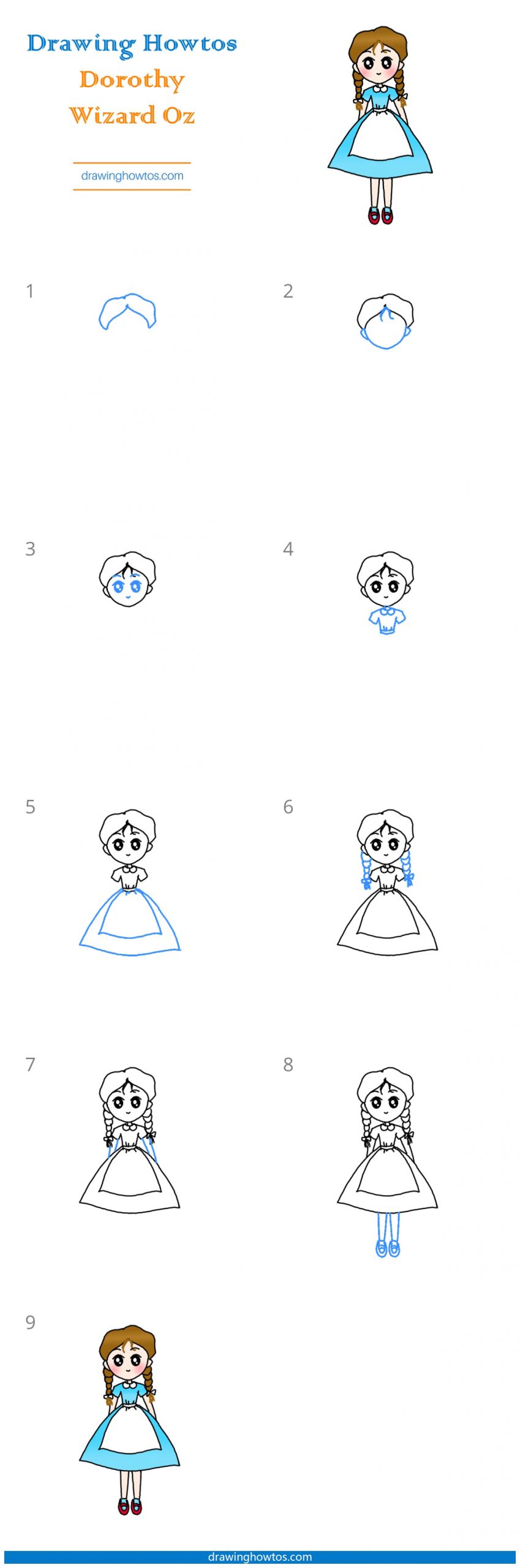 How to Draw Dorothy from Wizard of OZ Step by Step