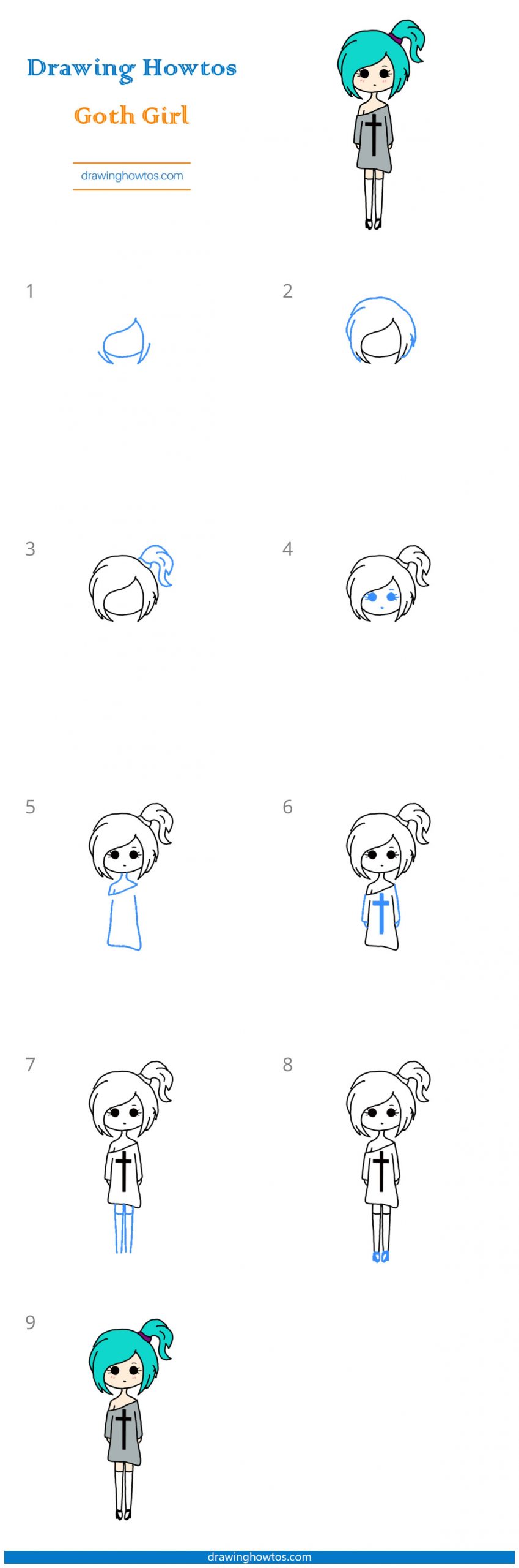 How to Draw a Cartoon Goth Girl Step by Step