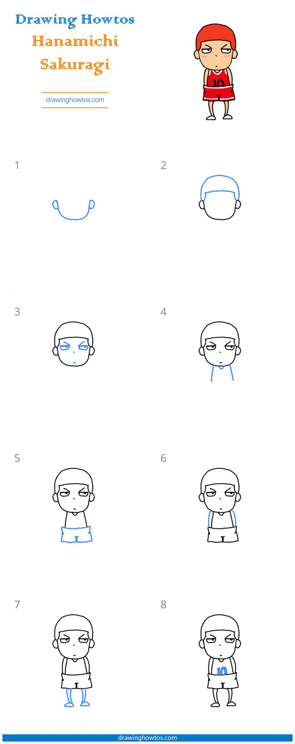 How to Draw Hanamichi Sakuragi Step by Step