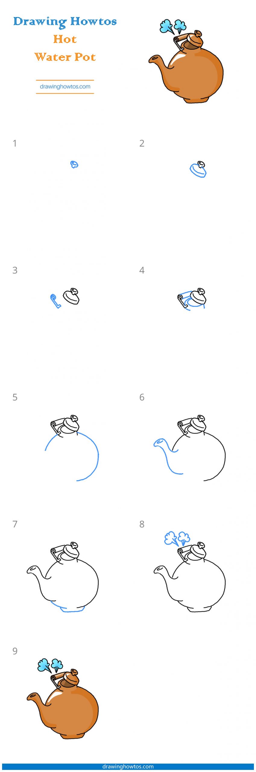 How to Draw a Teapot with Boiling Water Step by Step