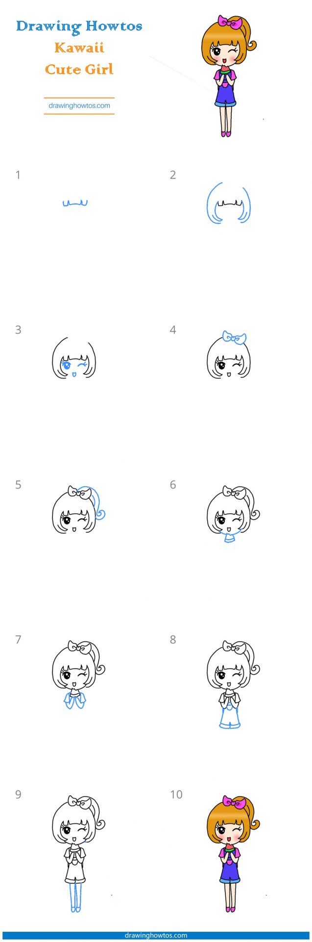 How to Draw a Kawaii Girl Eating Watermelon Step by Step