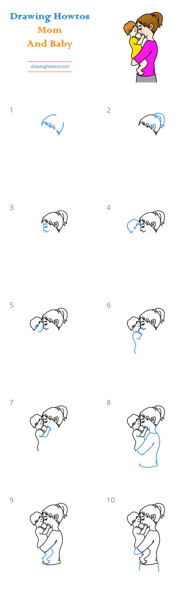 How to Draw Mom and Baby Step by Step