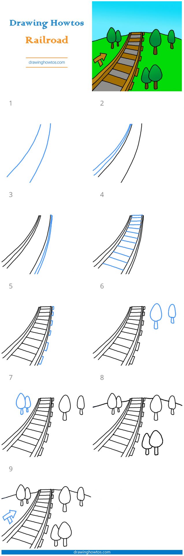 How to Draw Railroad Tracks Step by Step