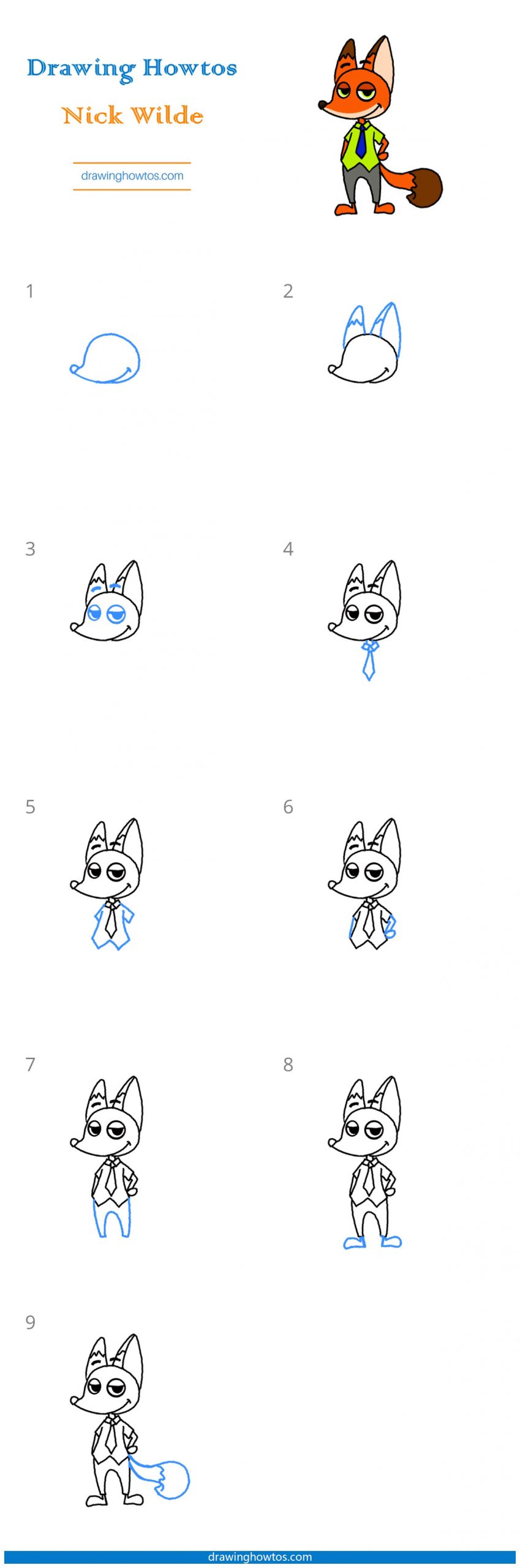 How to Draw Nick Wilde from Zootopia Step by Step