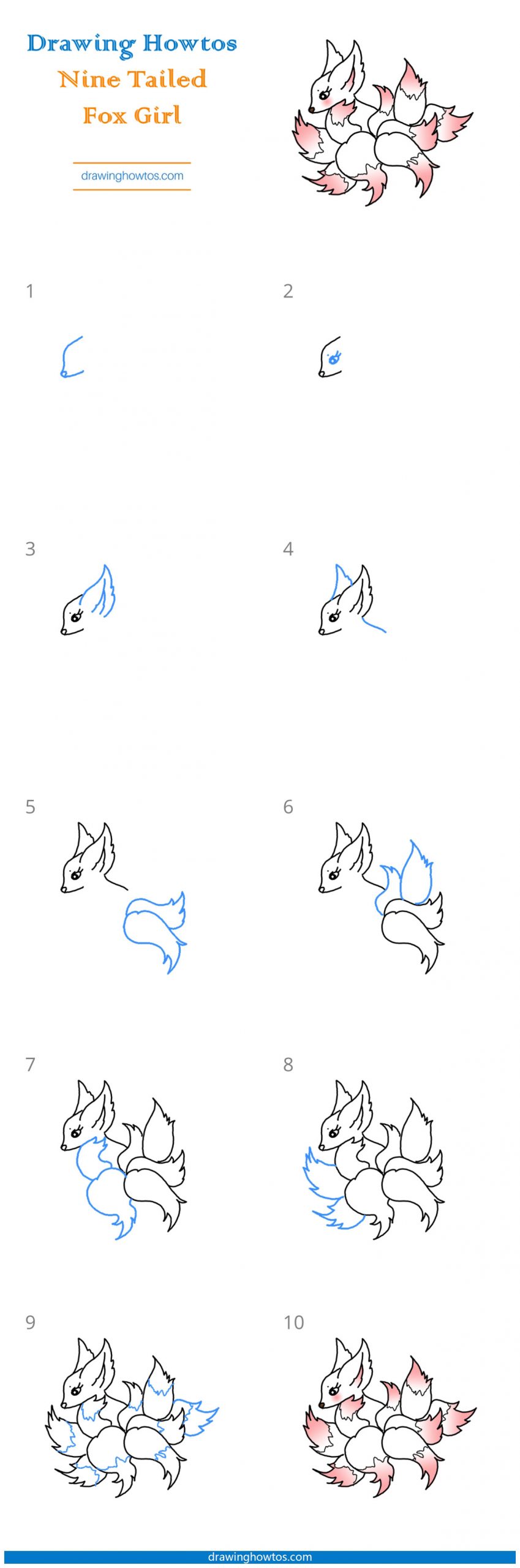 How to Draw a Nine-tailed Fox Step by Step