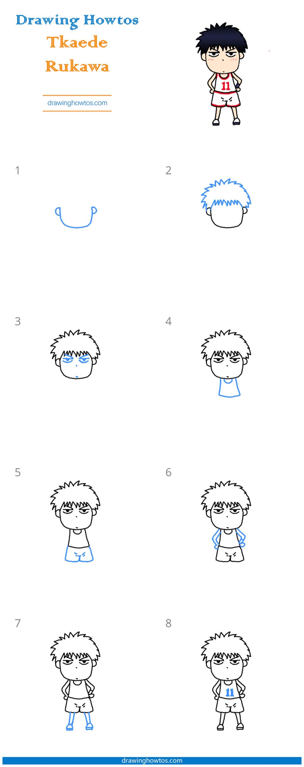 How to Draw Tkaeda Rukawa Step by Step