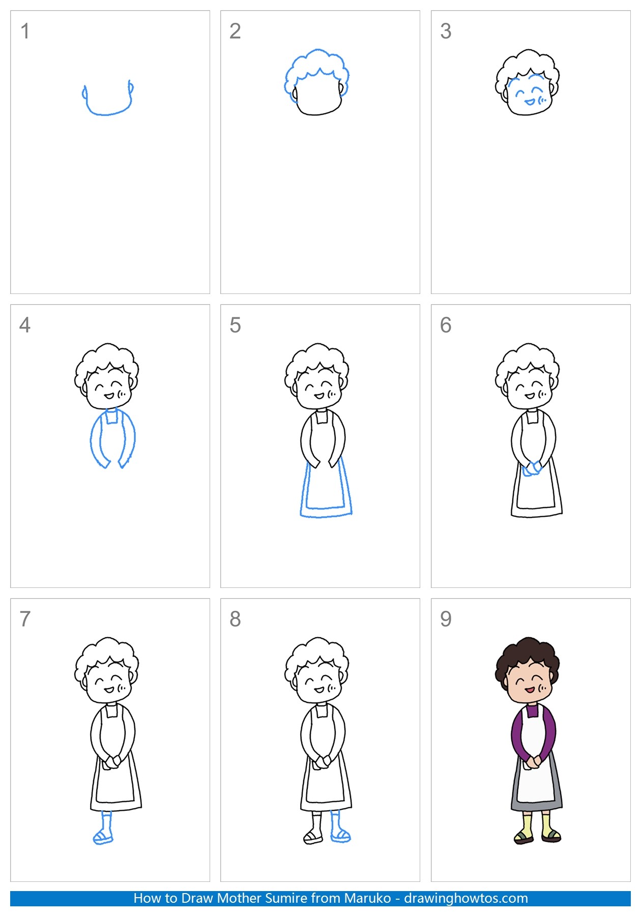 How to Draw Mother Sumire from Maruko Step by Step