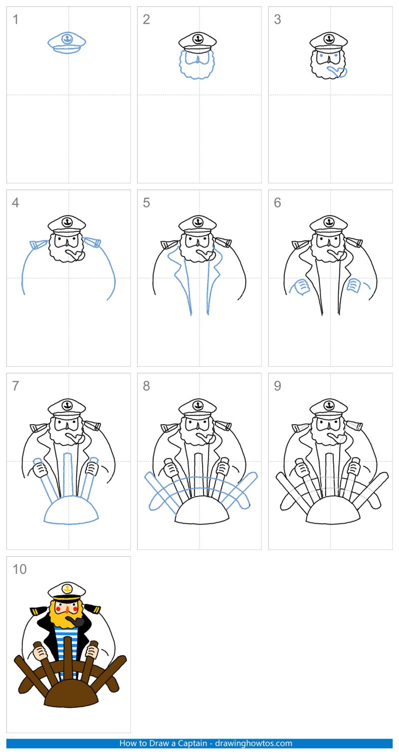 How to Draw a Sea Captain Step by Step