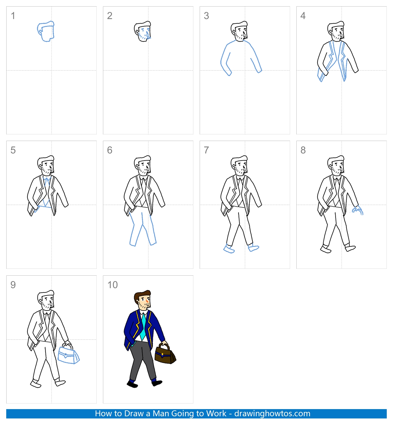 How to Draw a Man Going to Work Step by Step