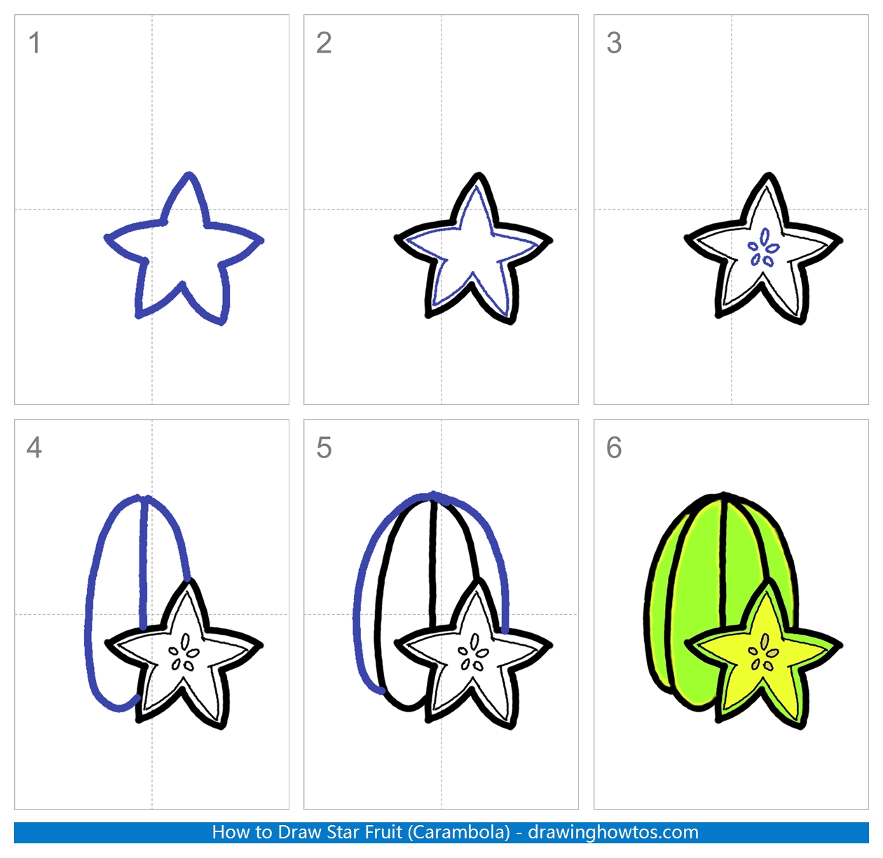 How to Draw a Star Fruit Step by Step