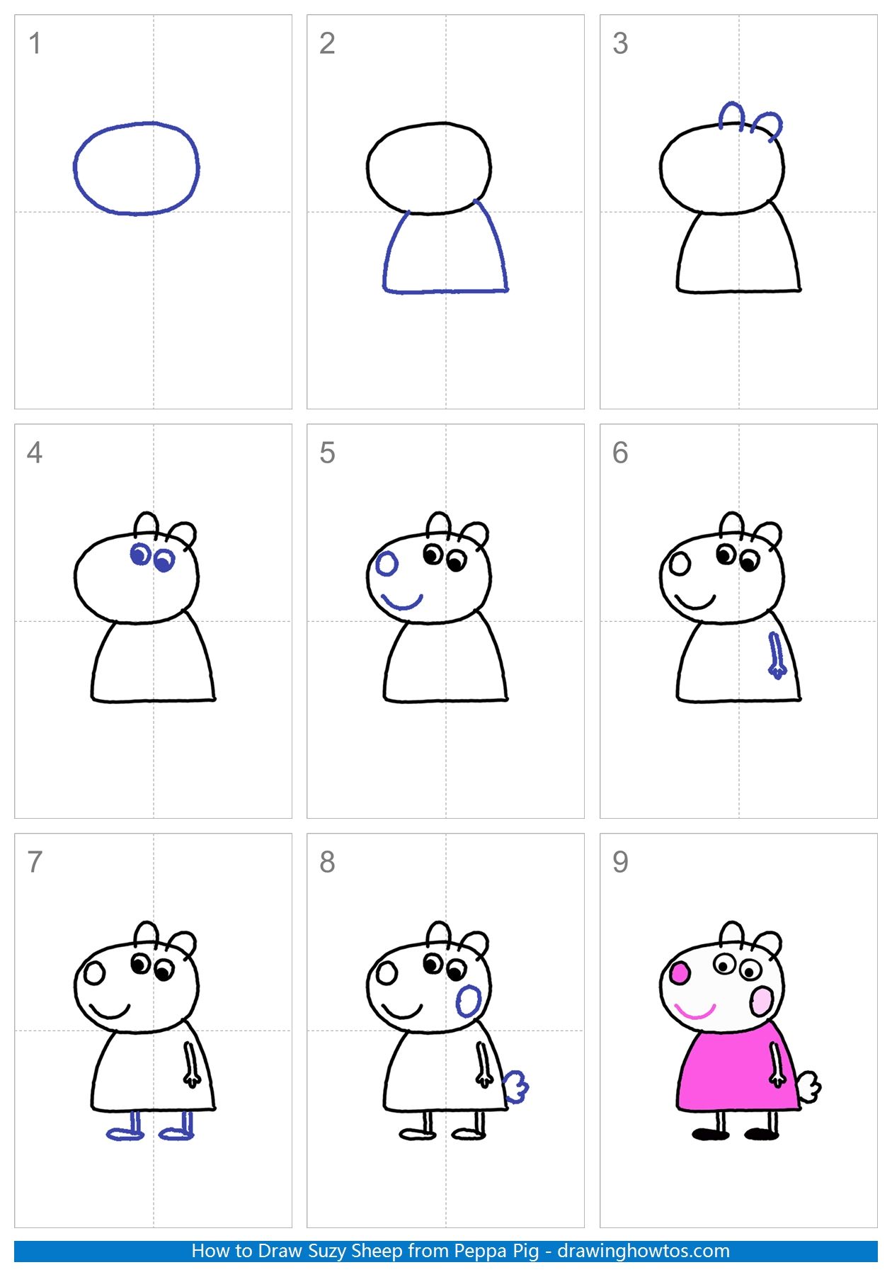 How to Draw Suzy Sheep from Peppa Pig Step by Step
